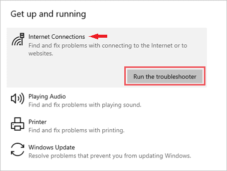 Run the troubleshooter for Internet Connections for no internet secured