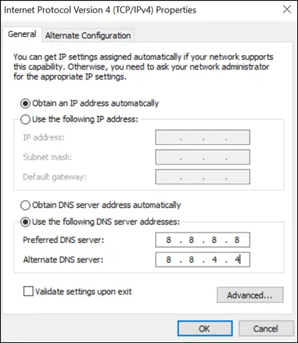 ipv4 change server address