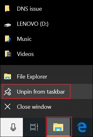 Unpin File Explorer from taskbar