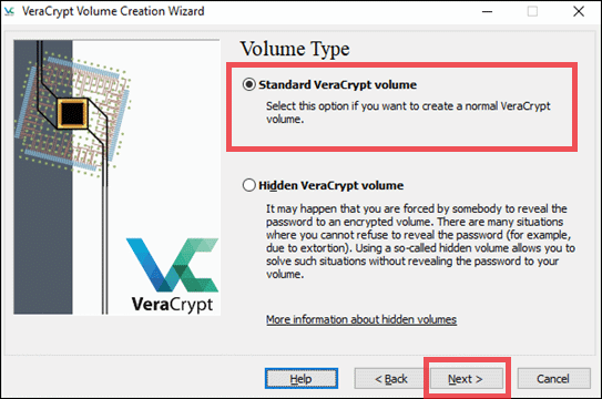 Select the standard volume type