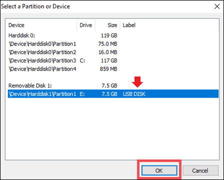 select usb device to encrypt a flash drive