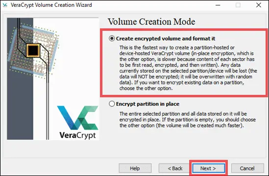 Create the encrypted volume in VeraCrypt