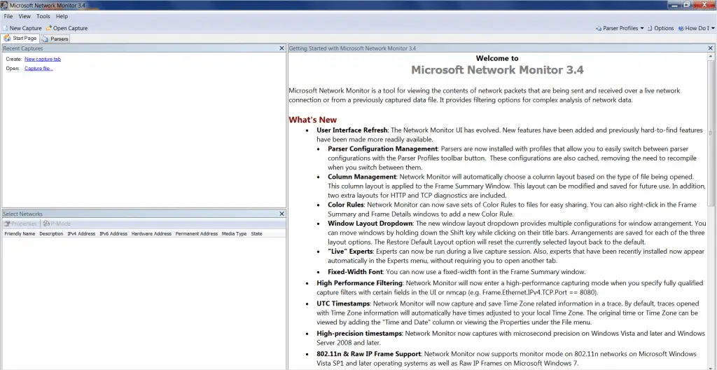 Main user interface in Network Monitor.