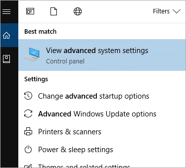 open advanced system settings service host local system