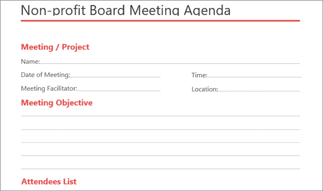 non profit board meeting agenda