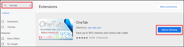 Add OneTab plugin to the Chrome