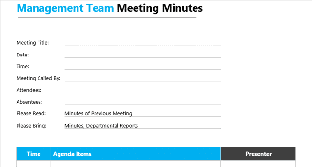 Management Team Meeting Minutes Template