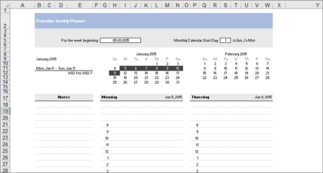 weekly agenda template excel