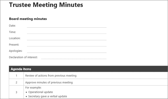 Trustee Meeting Minutes template
