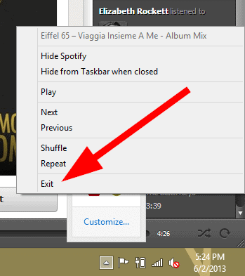 Manually exit Spotify from taskbar manually-exit-spotify-from-taskbar