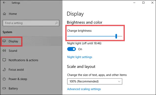 Move the brightness slider