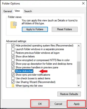 disable show status bar when file explorer windows 10 slow