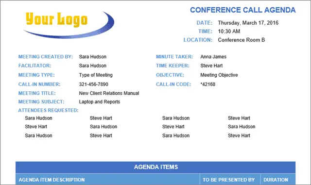 conference call meeting agenda template