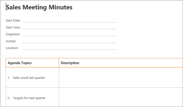 Sales Meeting Minutes template