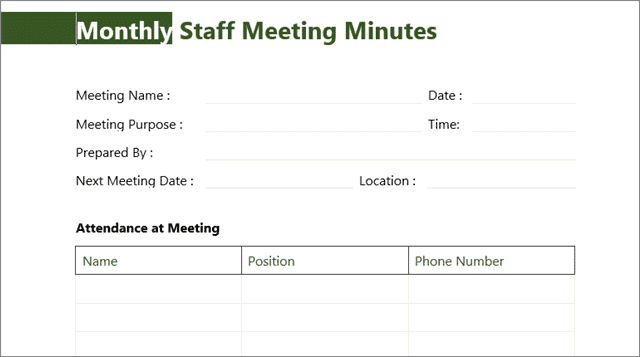 monthly staff meeting template