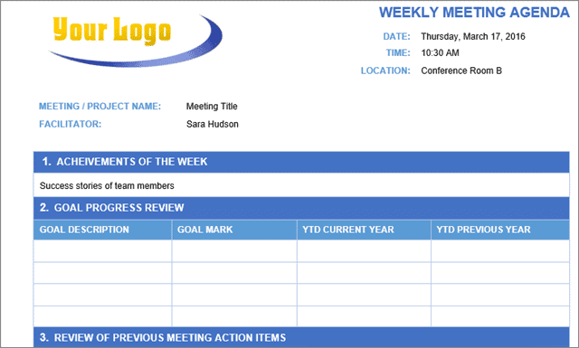 weekly agenda template word