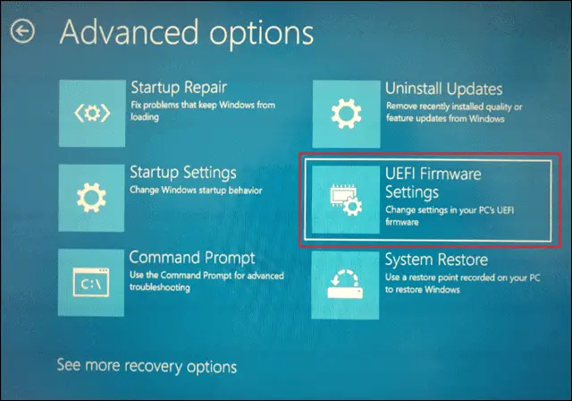 Click on UEFI Firmware Settings