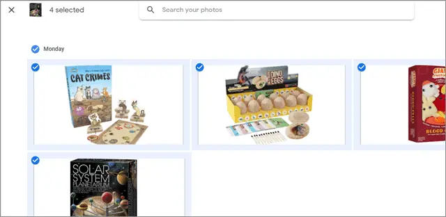Select the pictures for google photo slideshow