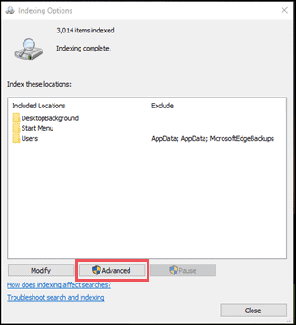 Click on Advanced options windows 10 file explorer slow