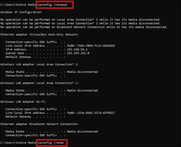 Execute the cmd to flush dns cache windows 10