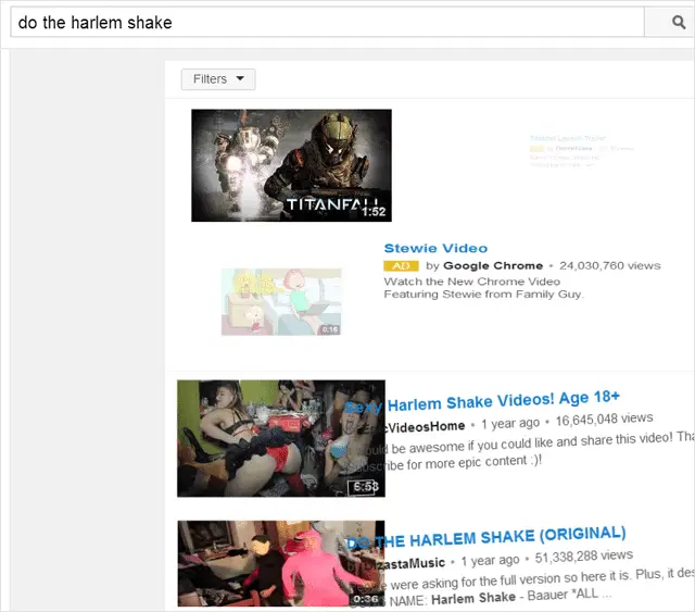 Example of Harlem Shake Chrome Easter egg.