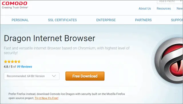 comodo dragon anonymous web browser