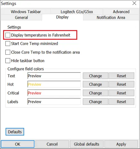 5 core temp display settings for good cpu temperature windows 10