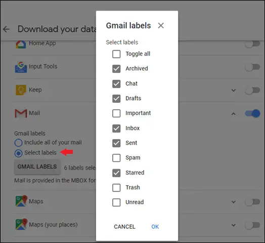 select labels for download