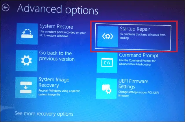 click on startup repair windows 10