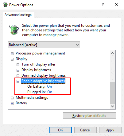 Enable or disable adaptive brightness in Windows 10 Enable or disable adaptive brightness in Windows 10