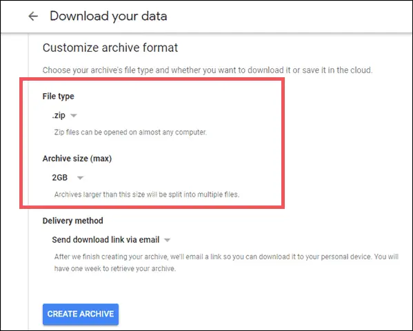 select the download format 