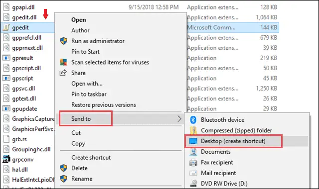 create shortcut group policy windows 10