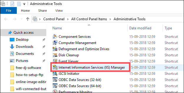 select iis manager for ftp server windows