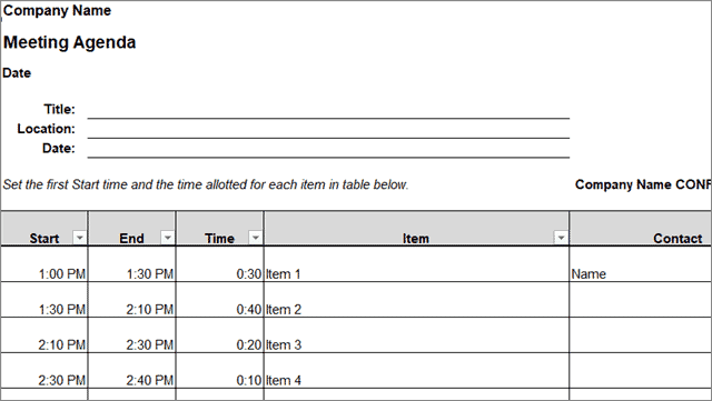 adjustable meeting agenda template