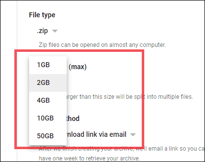 select the file type and size for download