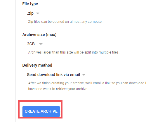 archive data from gmail account