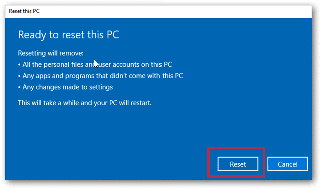 How to reset the PC 