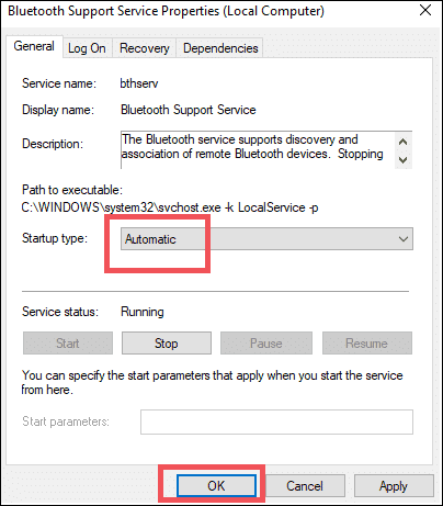 select automatic to turn on bluetooth on windows 10