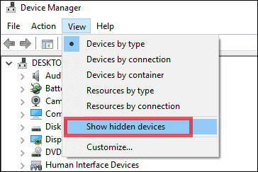 show hidden devices on device manager