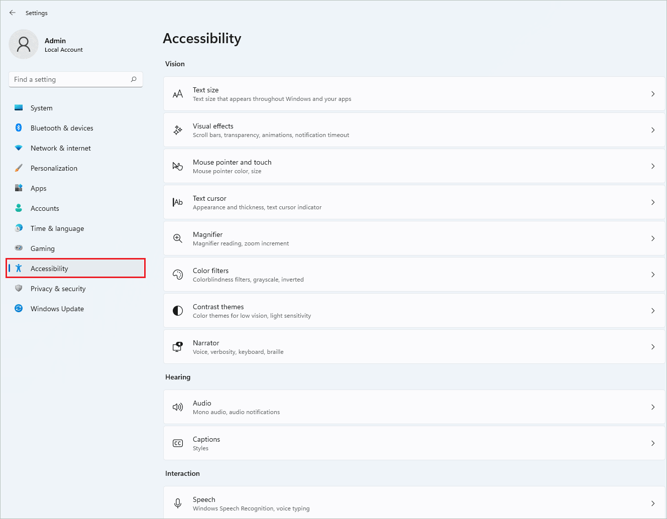 Windows 11 Accessibility Settings