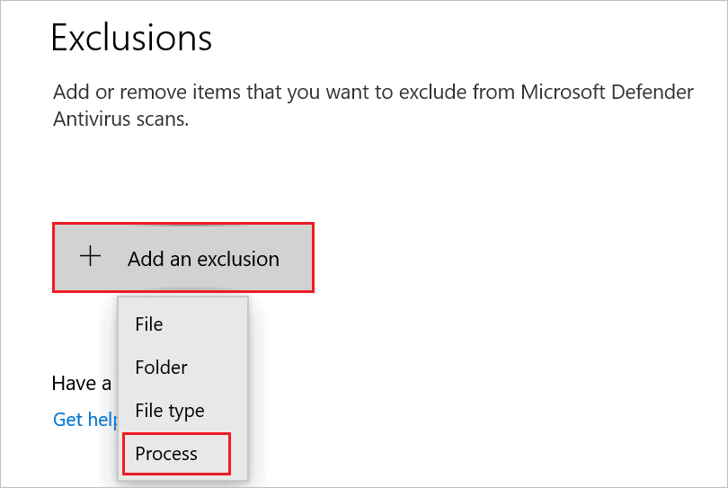 Add a Process exclusion