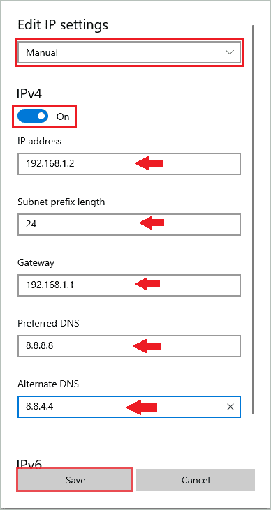 Enter the network details