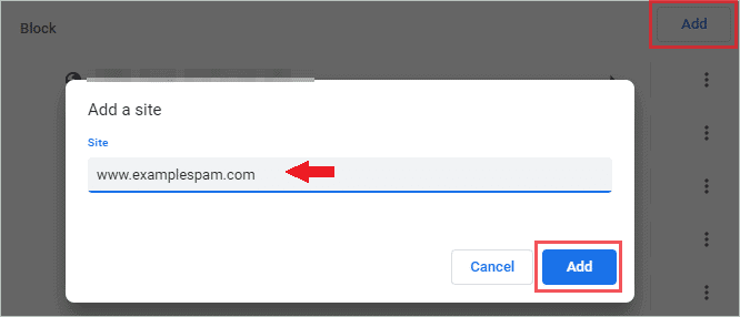 Add Sites to Block category