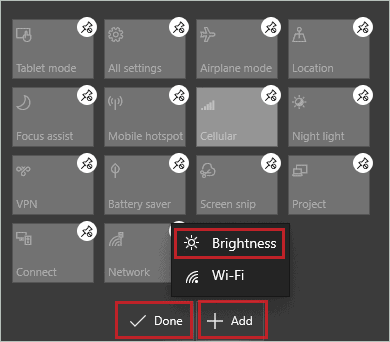 Add brightness to the quick action to fix Windows 10 brightness slider is missing 
