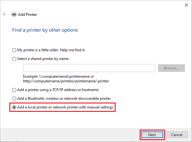  Add the printer manually to fix USB device not recognized error
