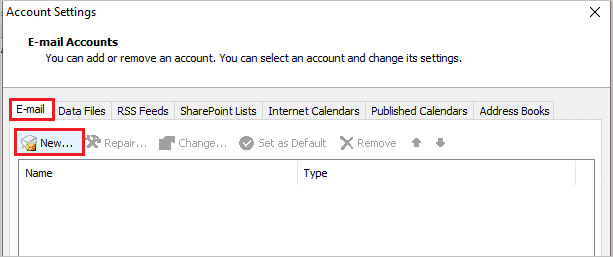 Add new account to Outlook 2007