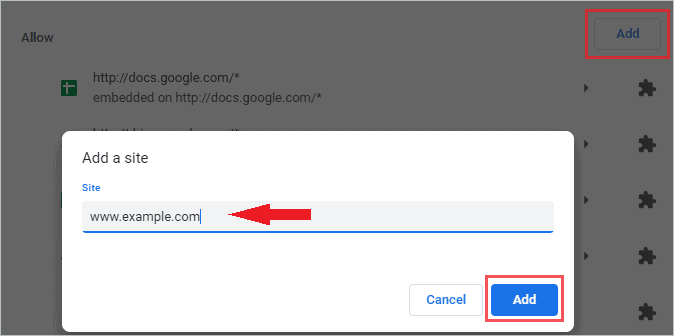 Add sites to Allow category