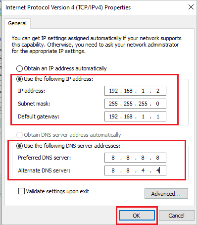 Change IP and DNS addresses