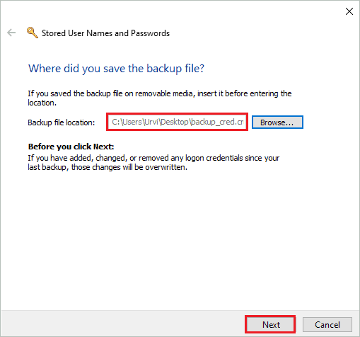 Add backup file location