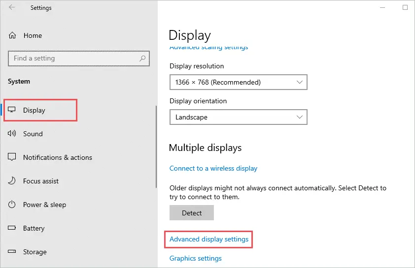 Open Advanced display settings